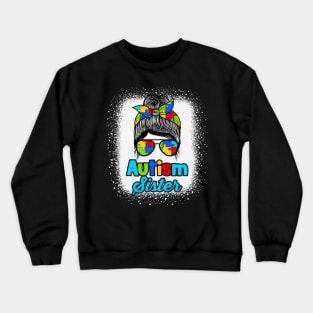 Autism Sister Messy Bun Puzzle Awareness Crewneck Sweatshirt